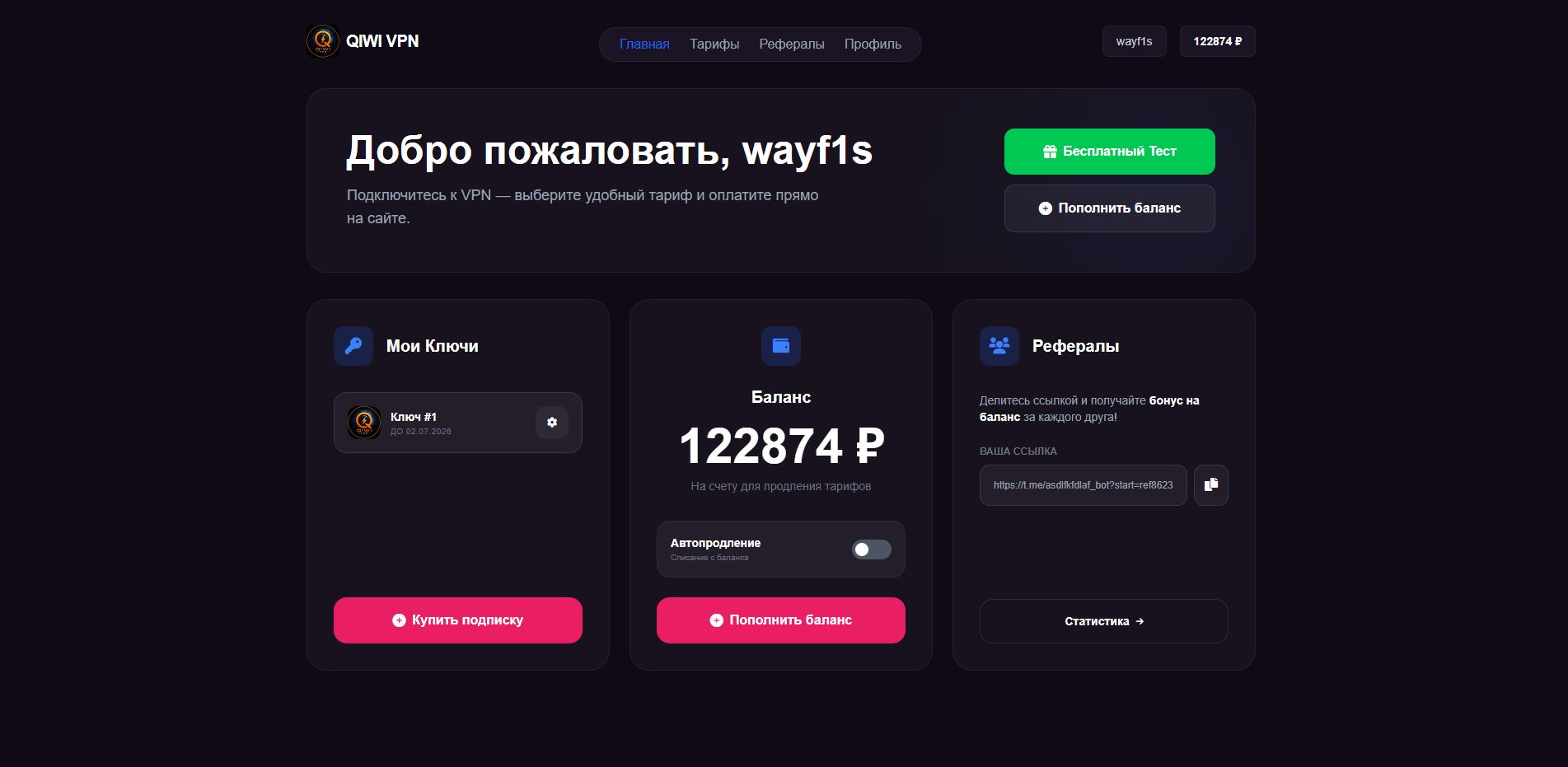 Telegram VPN Bot + Website